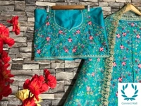 Beautiful Semi Stitched lehenga Choli - Free Size, Sky Blue, Satain Dupatta Fabric : Net, Embroidered, Multipack :1